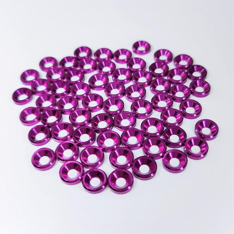 Lagefefe [60PCS] M3 Finishing Countersunk Washers, Anodized Aluminum Alloy, Head Washers Gaskets Cup Shim for Screw RC/FPV/PC/Drone/Mechanical Accessories Parts, Purple - Image 2